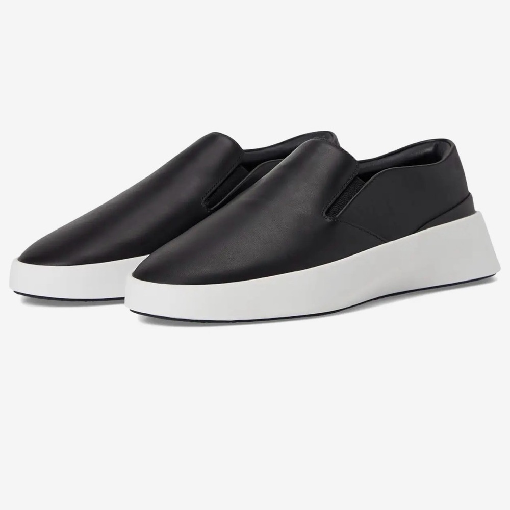 Wolf & Shepherd Cruise Leather Slip-On Sneaker,Black & white 9.5 men/11.5 women